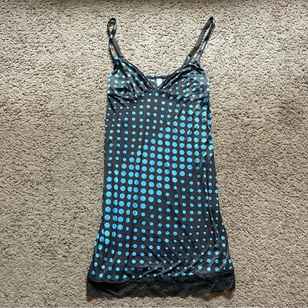 Old Navy Vintage Intimates Polka Dot Camisole Slip Dress Black Blue Dots Medium